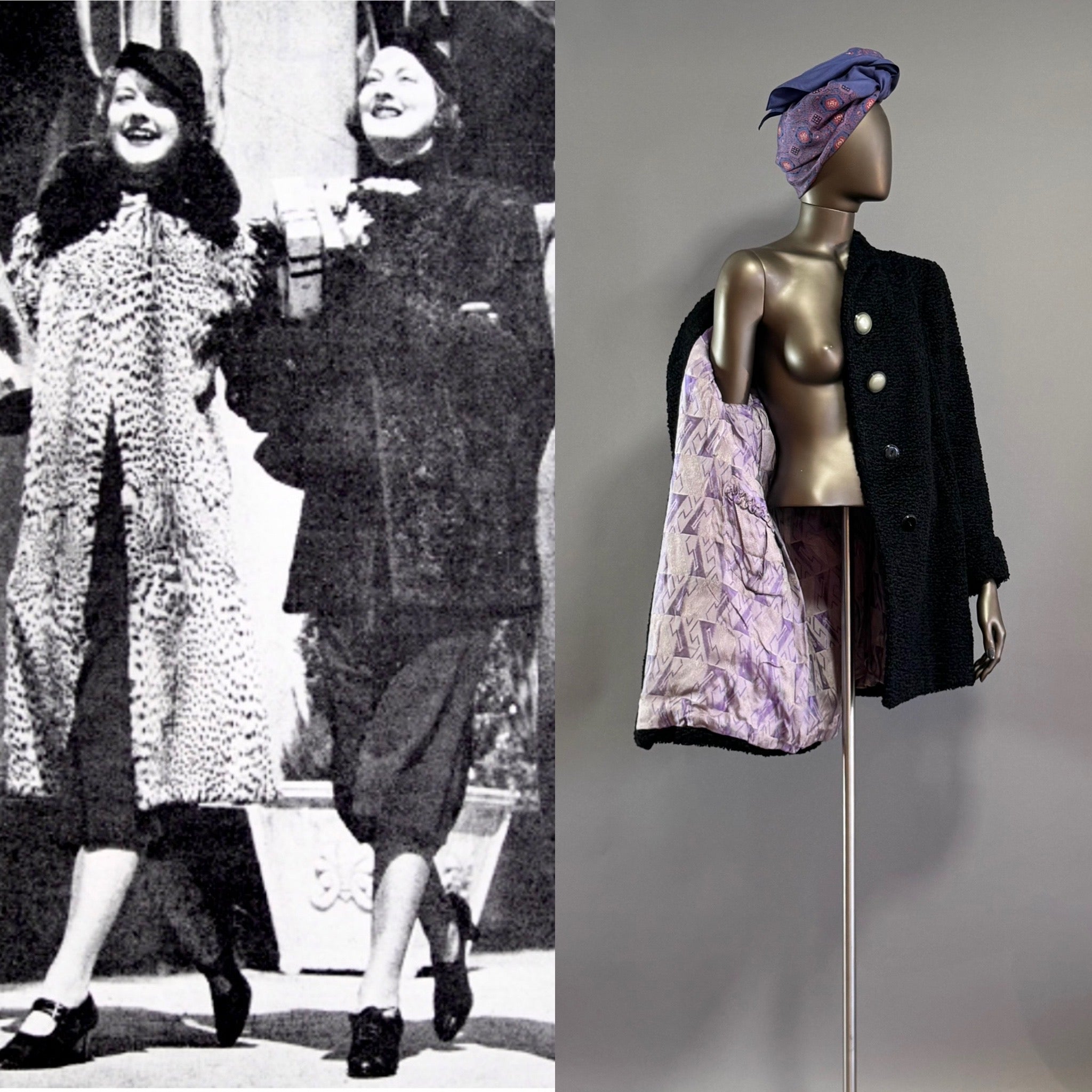 Vintage 1930's Black Wool Faux Fur Astrakhan Persian Curly Lamb Art Deco Jazz Age Jacket Coat