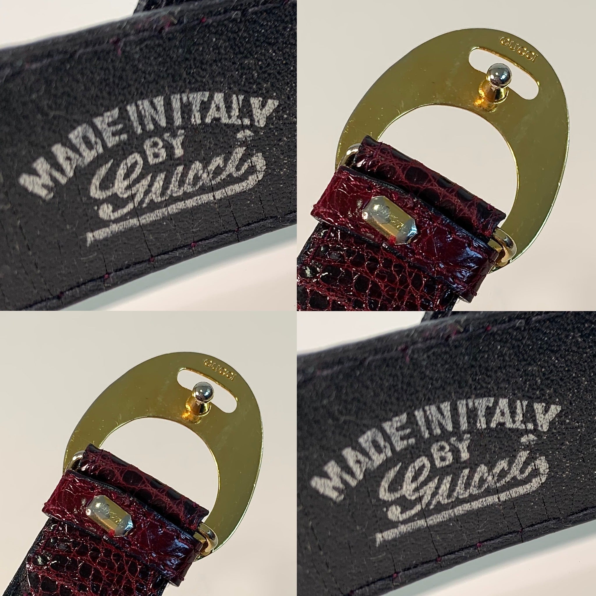 Vintage GUCCI Burgundy Caiman Gold Logo Belt