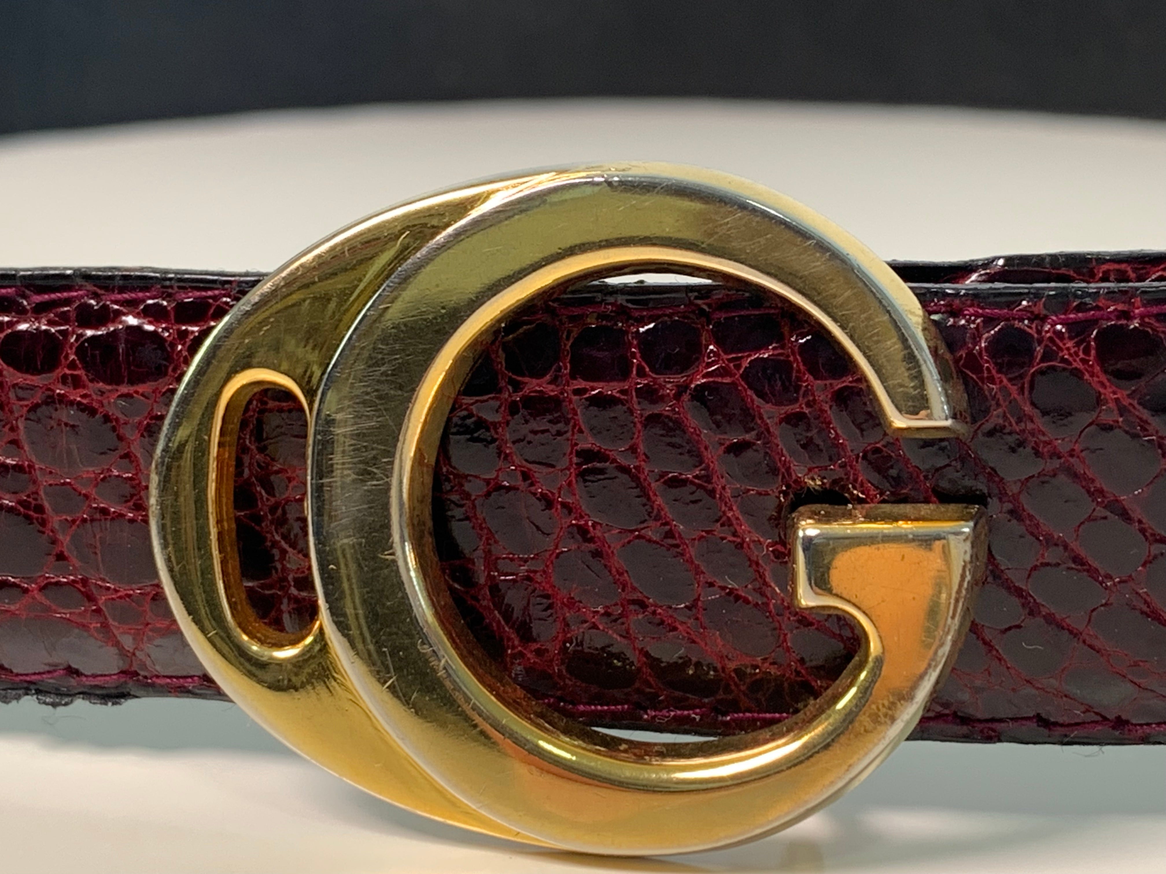 Vintage GUCCI Burgundy Caiman Gold Logo Belt