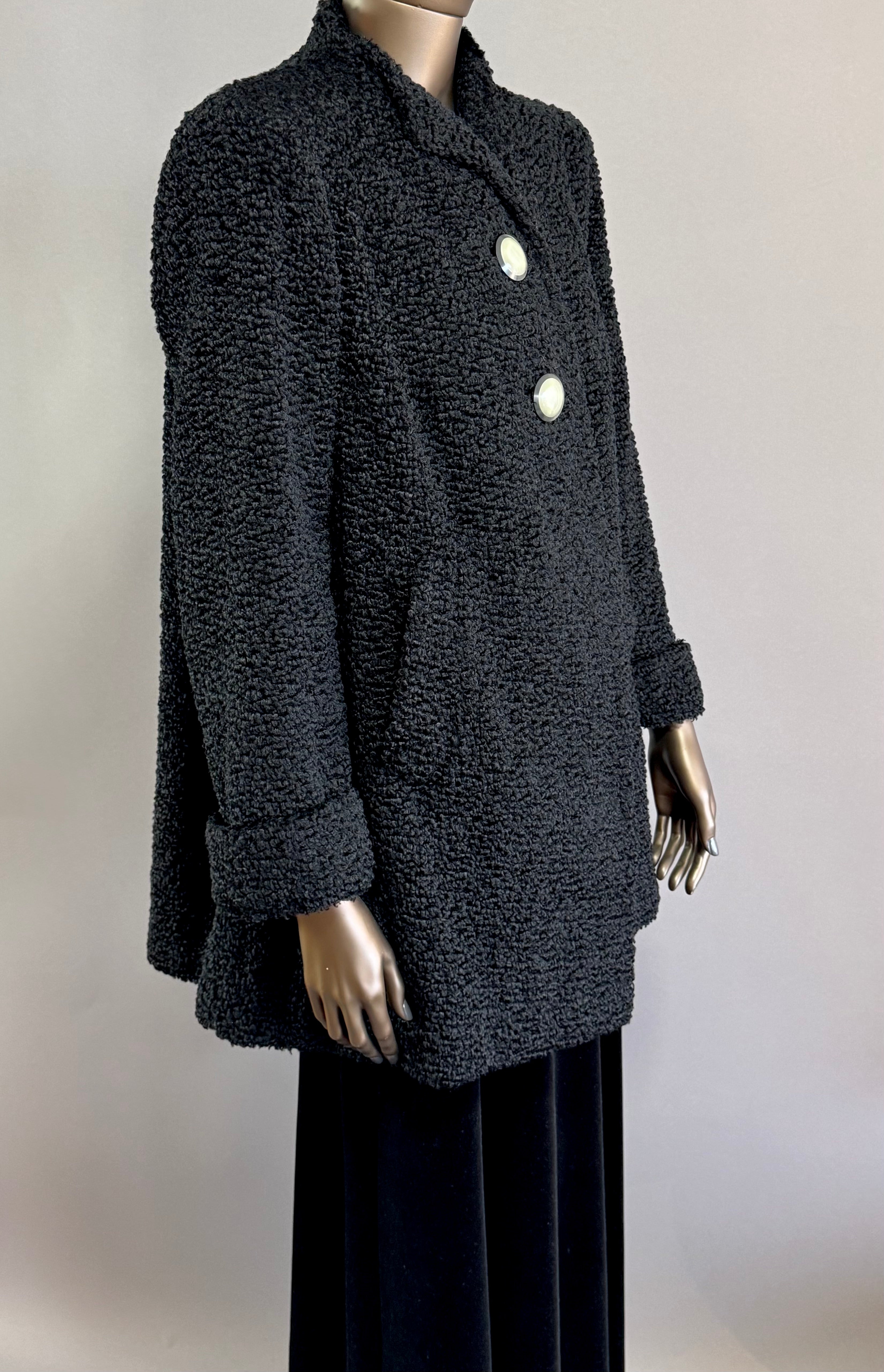 Vintage 1930's Black Wool Faux Fur Astrakhan Persian Curly Lamb Art Deco Jazz Age Jacket Coat