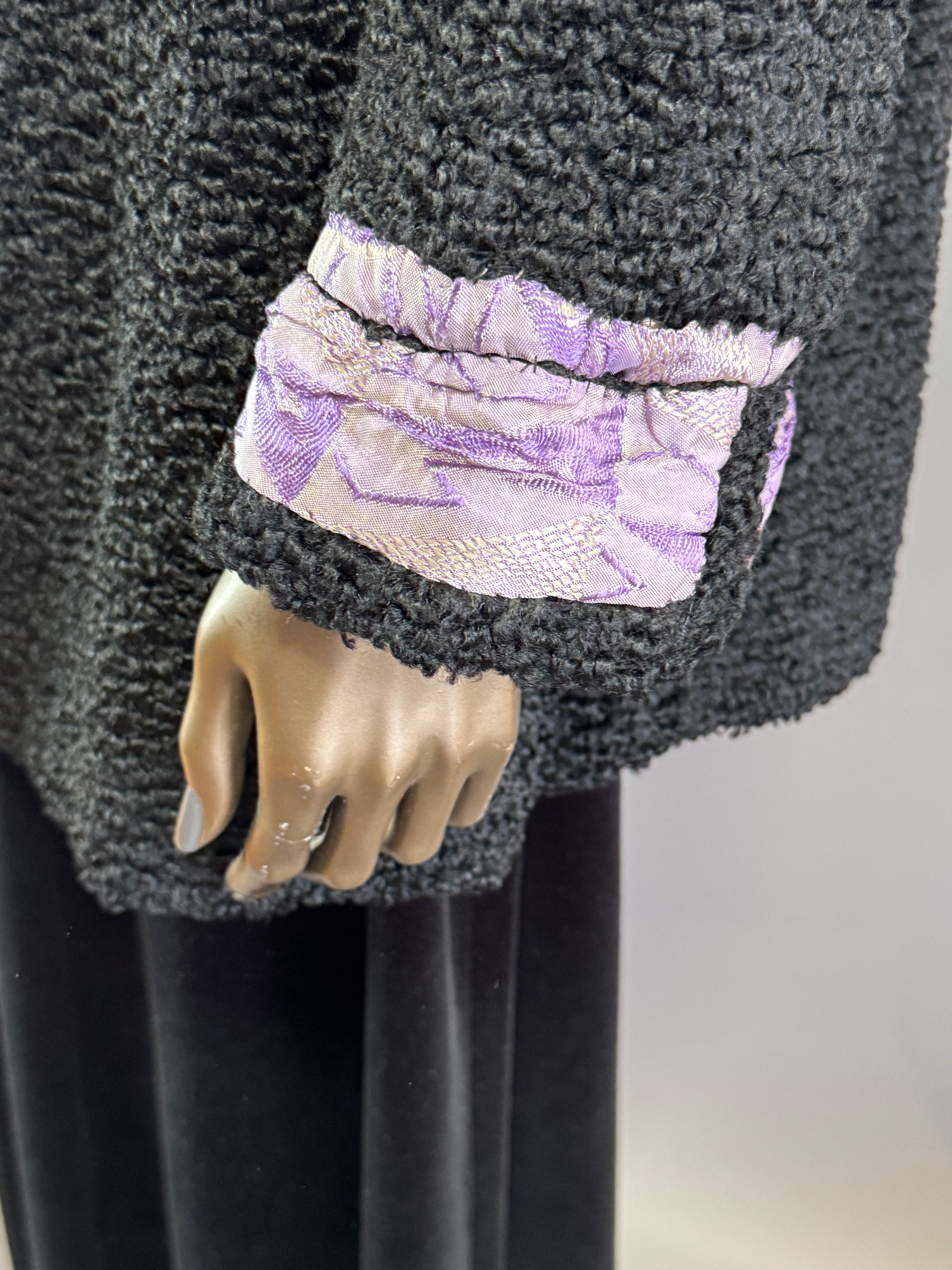 Vintage 1930's Black Wool Faux Fur Astrakhan Persian Curly Lamb Art Deco Jazz Age Jacket Coat