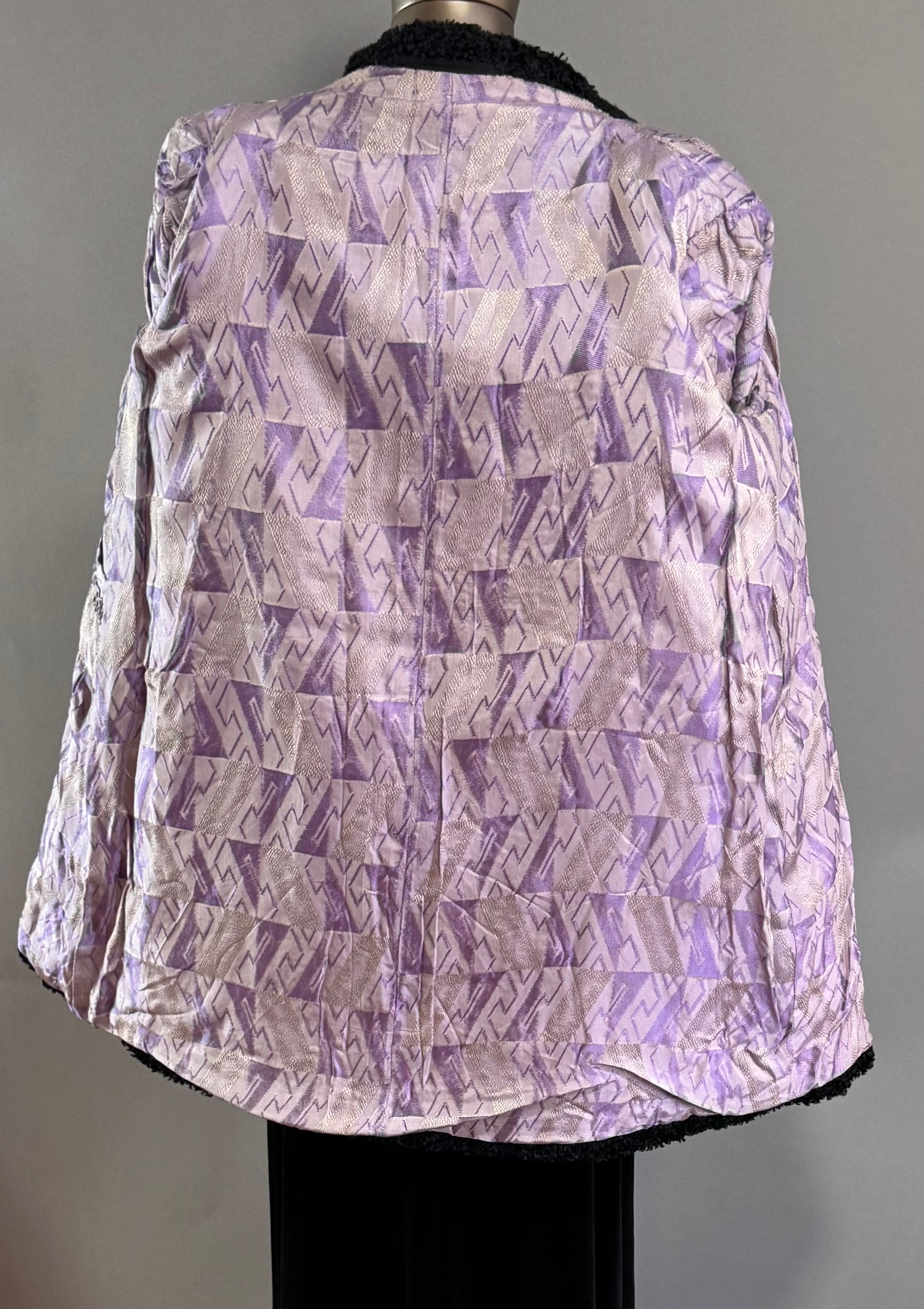 Vintage 1930's Black Wool Faux Fur Astrakhan Persian Curly Lamb Art Deco Jazz Age Jacket Coat