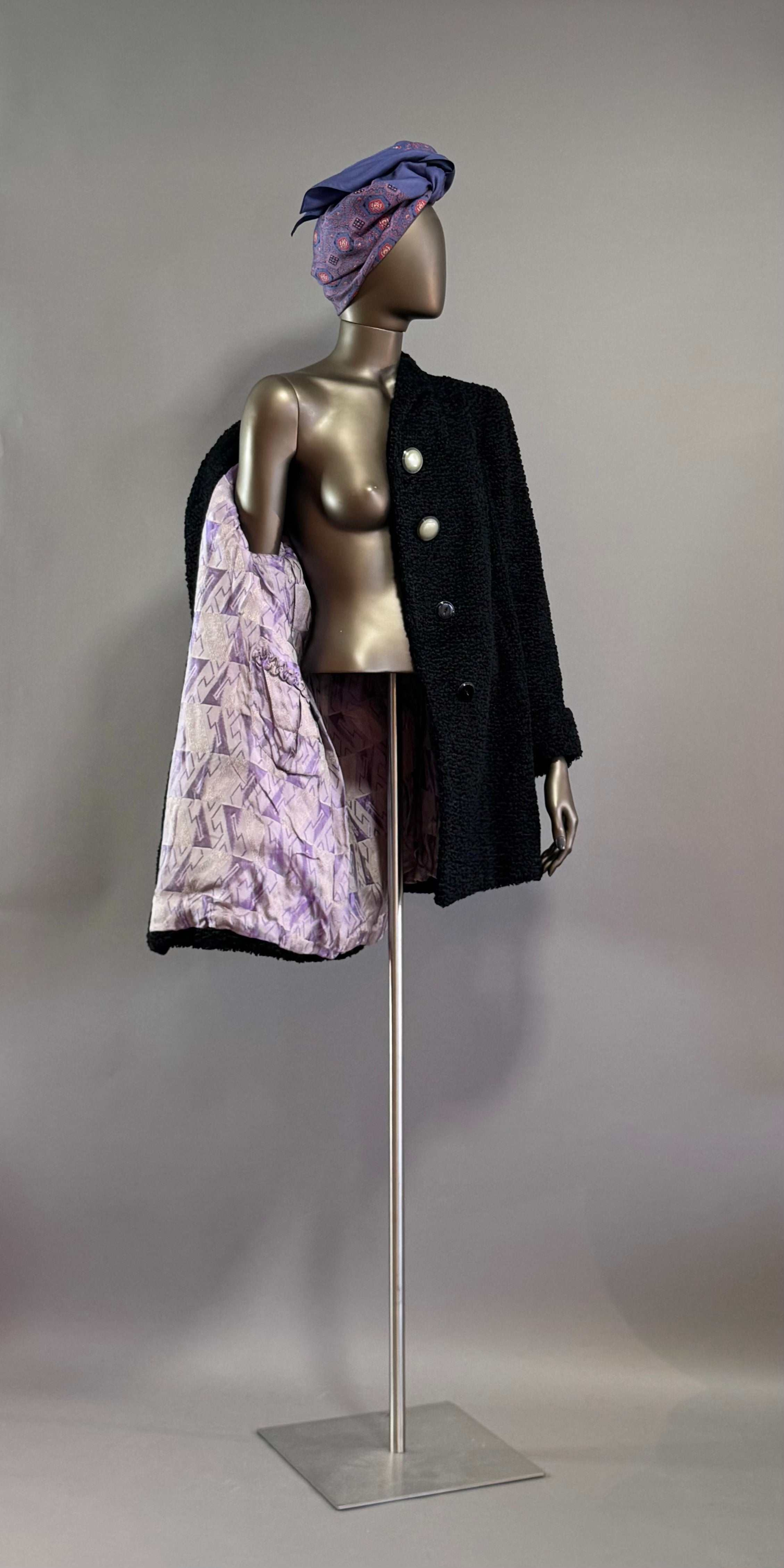 Vintage 1930's Black Wool Faux Fur Astrakhan Persian Curly Lamb Art Deco Jazz Age Jacket Coat