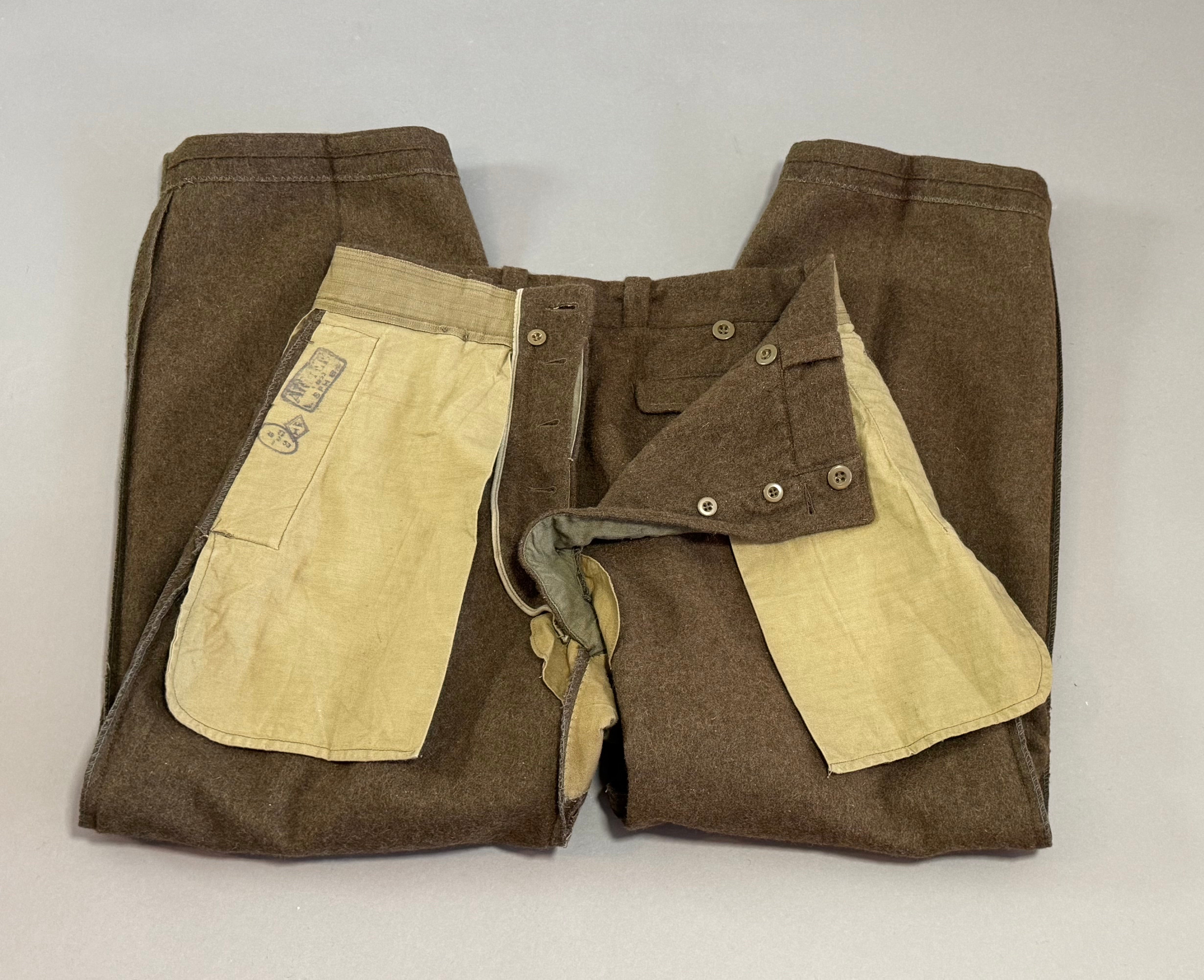Vintage French Army Green Wool Trouser Olive Chino Pants 1953