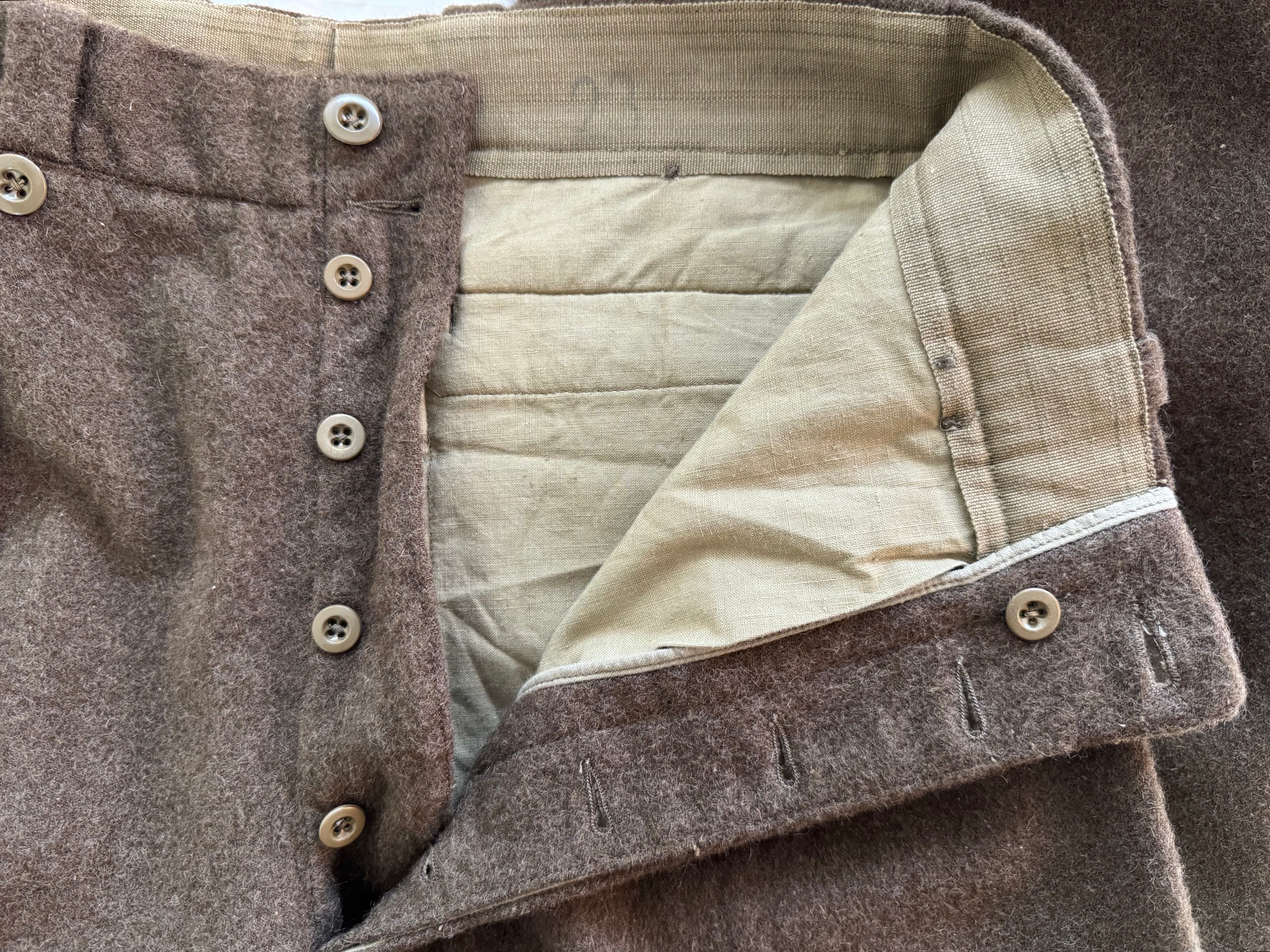 Vintage French Army Green Wool Trouser Olive Chino Pants 1953